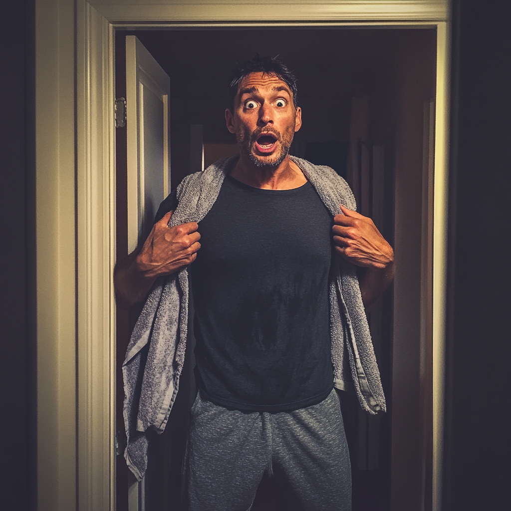 A shocked man standing in a doorway | Source: no source
