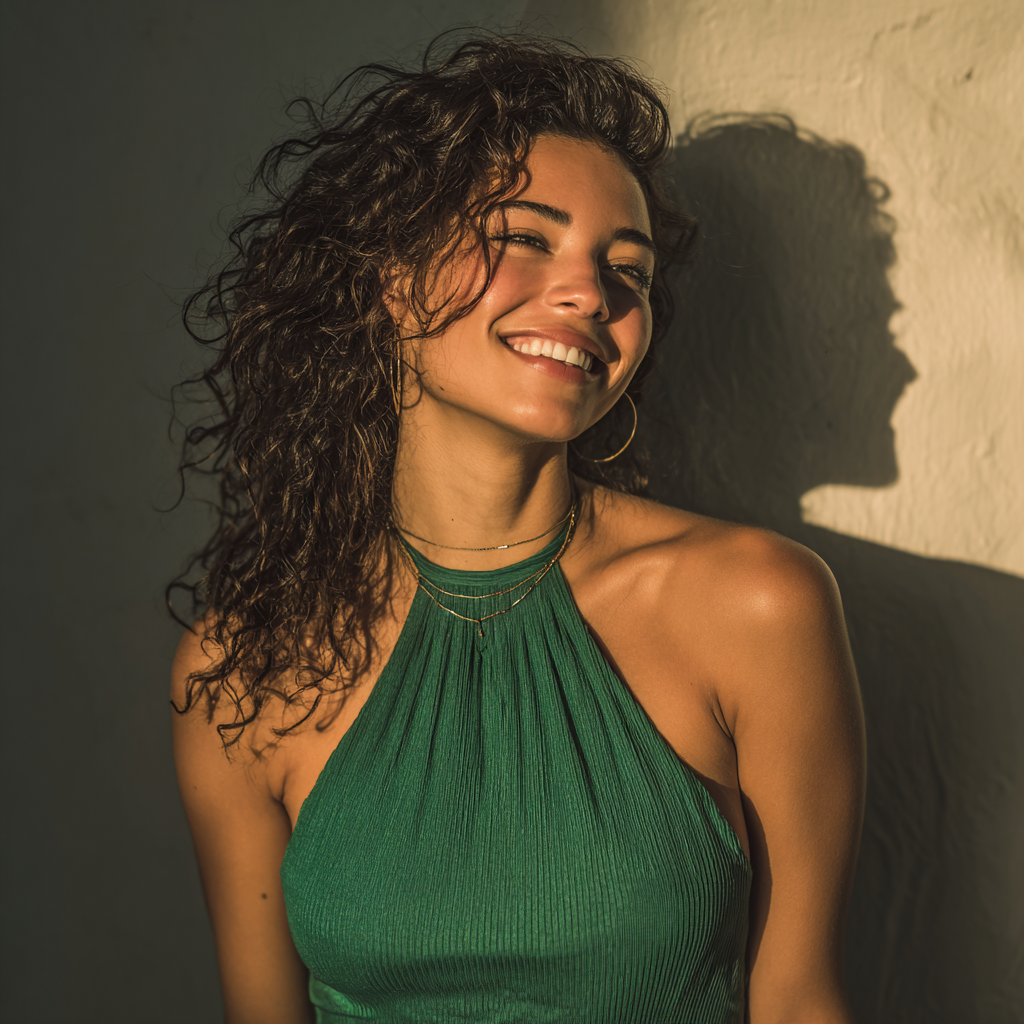 A happy woman in a green dress | Source:  no source