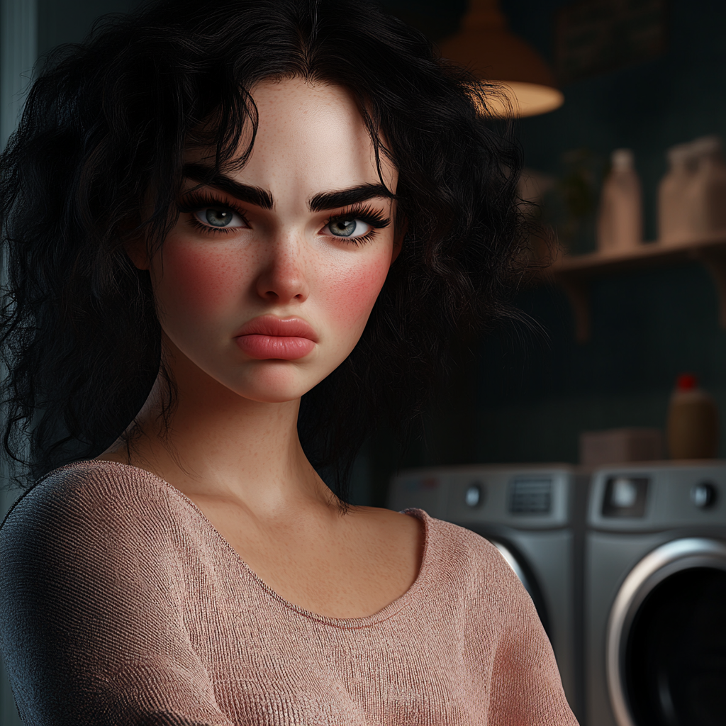 A suspicious woman in a laundry room | Source: No source