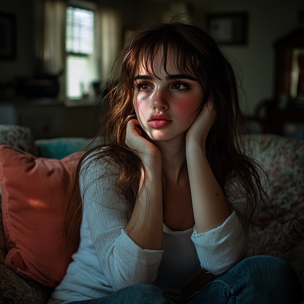 A woman sitting in a living room | Source: no source