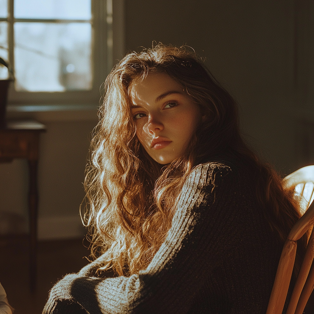 A serious woman in a chair | Source: No source