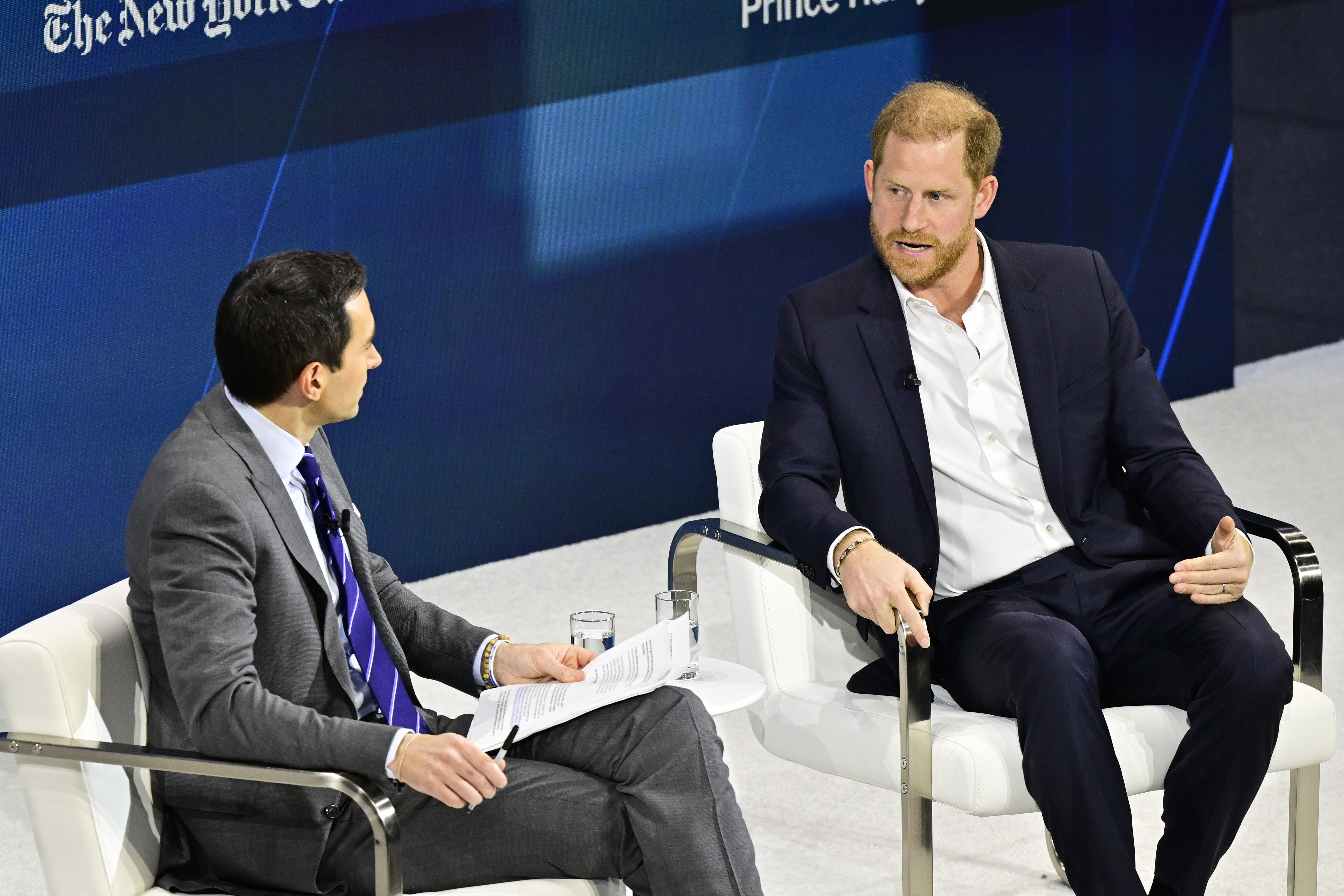 Prince Harry speaks onstage during The New York Times Dealbook Summit 2024 on December 4, 2024, in New York City. | Source: Getty Images