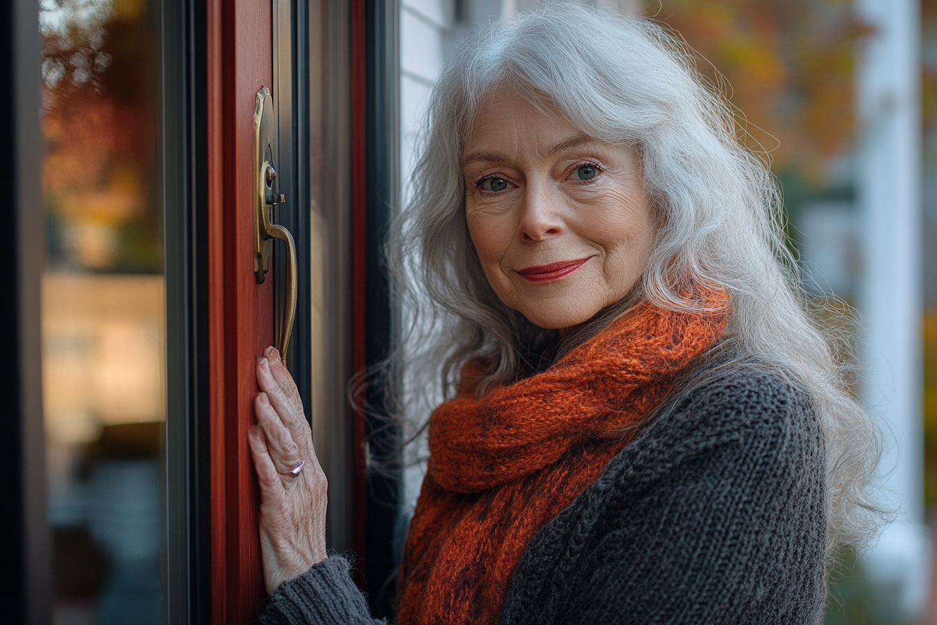 A mean-spirited woman greets with a fake smile as she opens the door | Source: No source