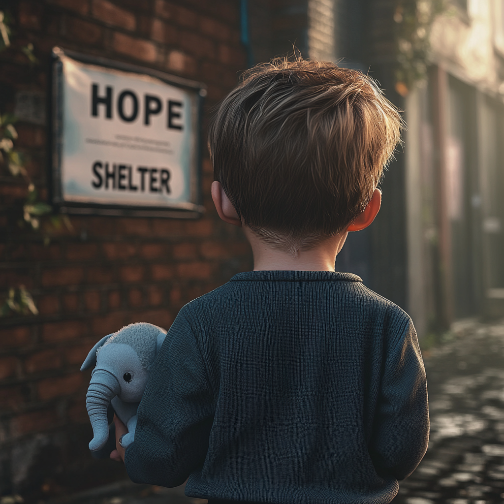 A little boy standing outside a shelter | Source: no source