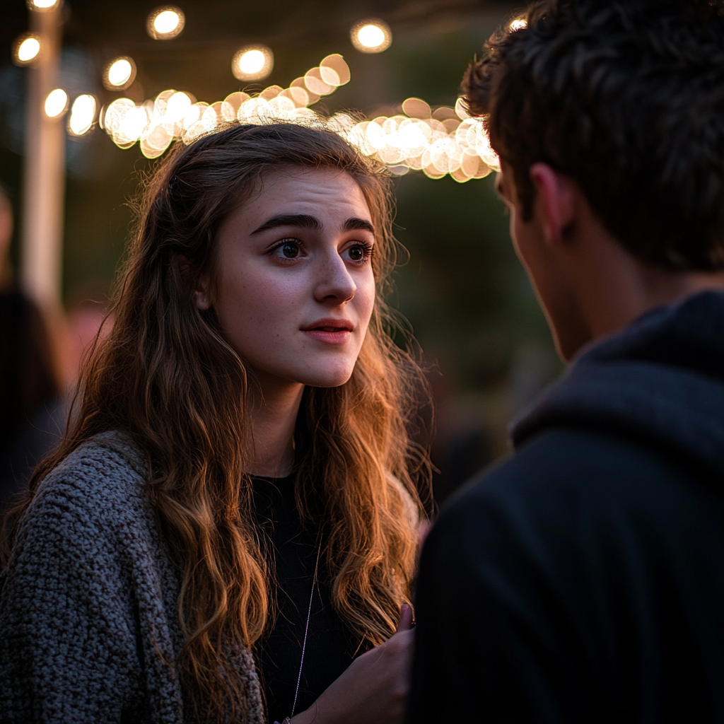 A young woman talking to a man at a charitable event | Source: No source