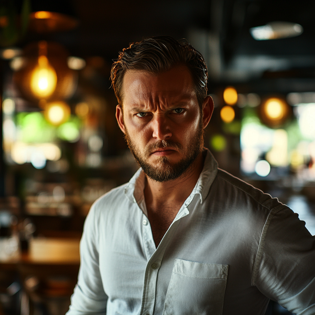 An angry man standing in a restaurant | Source: no source