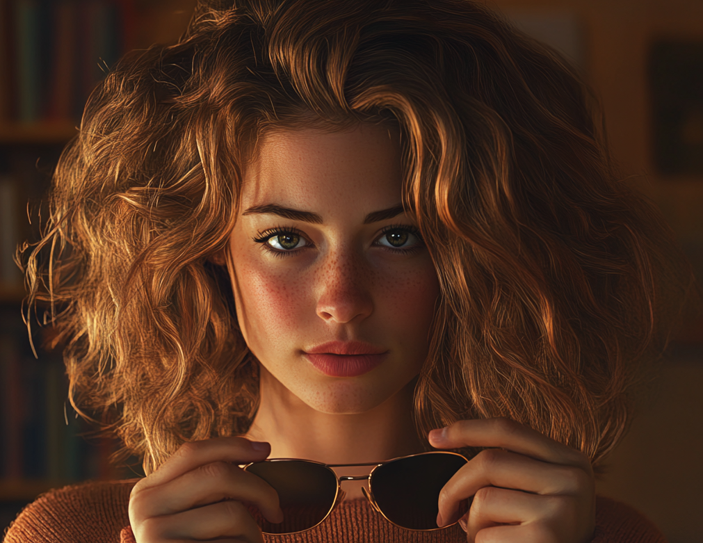 A suspicious woman holding a pair of sunglasses | Source: no source