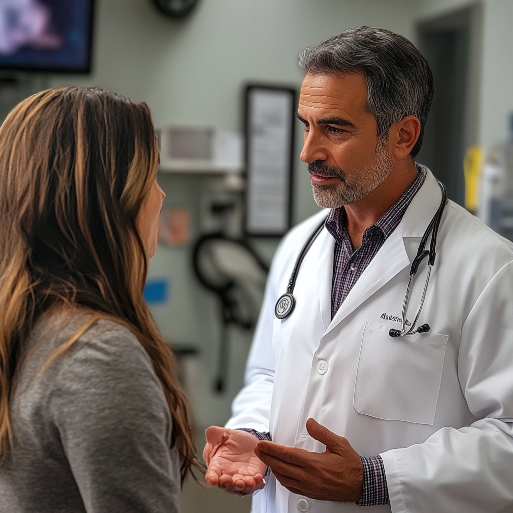 Veterinary doctor having a conversation with his sister in his office | Source: No source