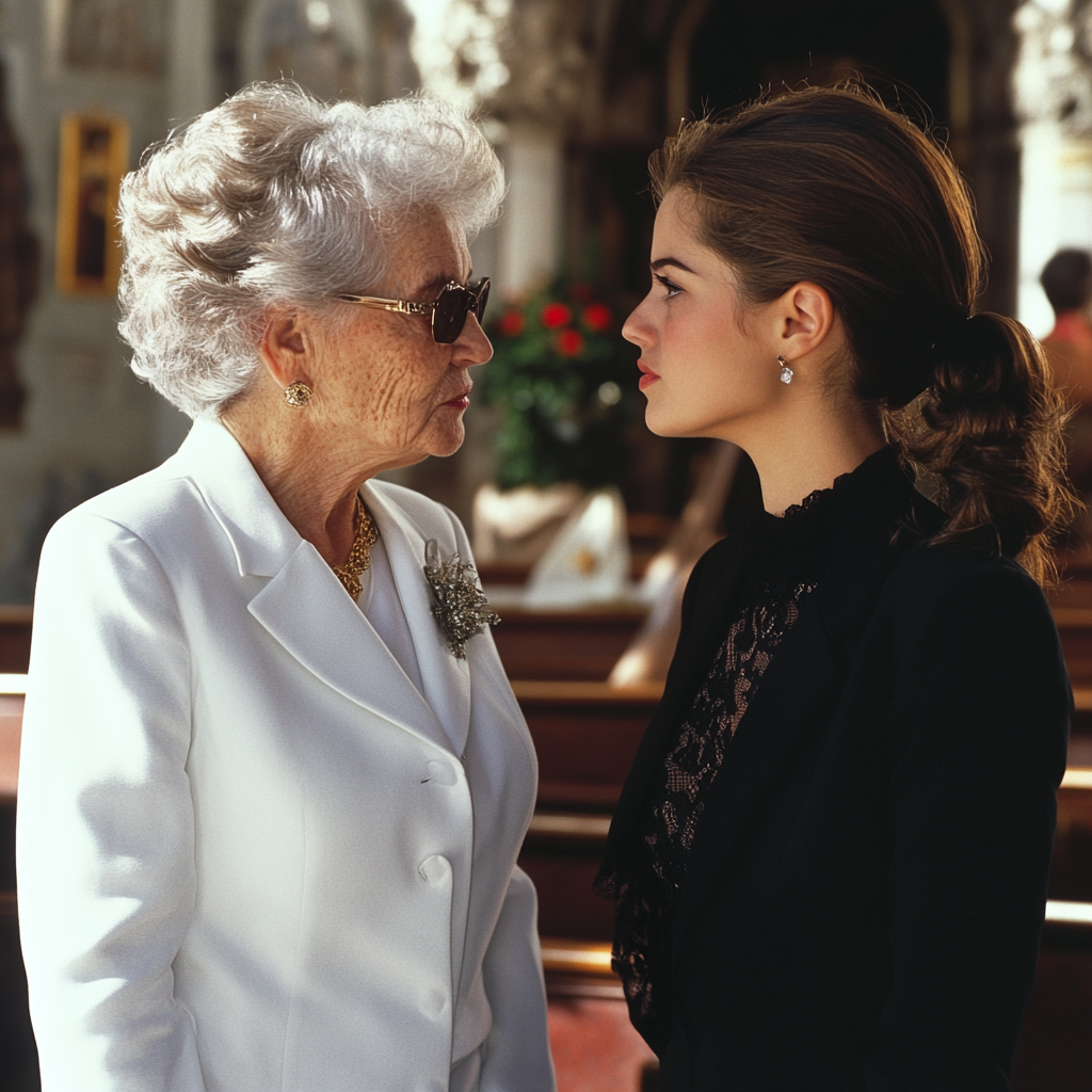 Senior woman and young lady talking at a funeral | Source: No source