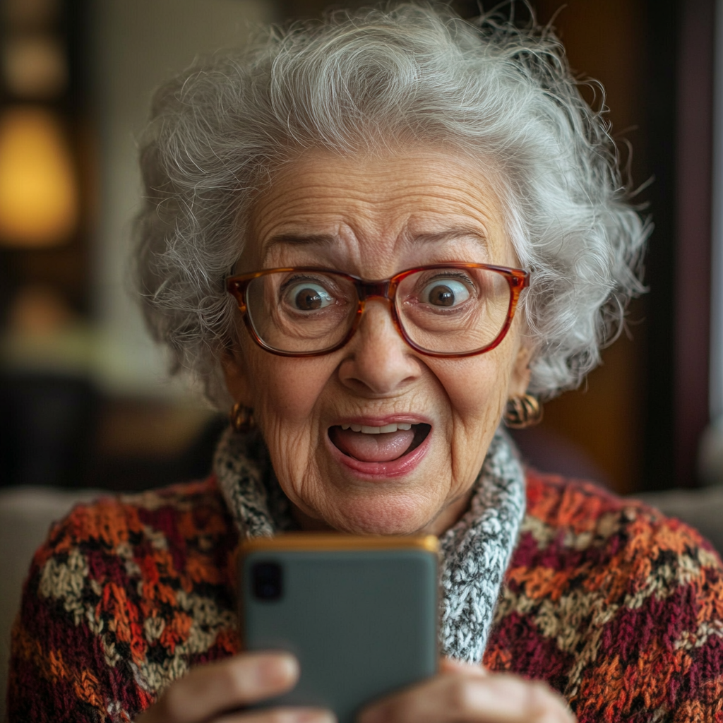 A senior woman gasps in shock at a phone notification | Source: No source
