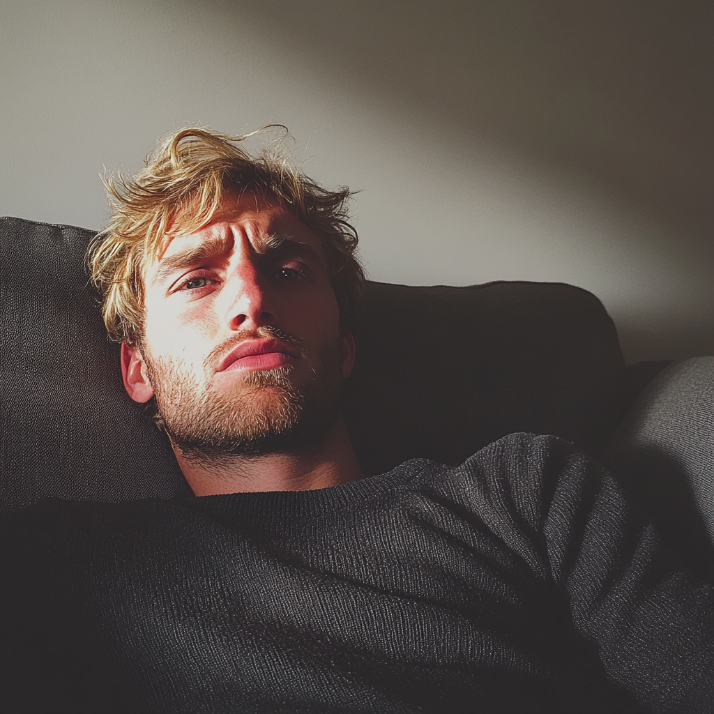 An upset man sitting on a couch | Source: no source