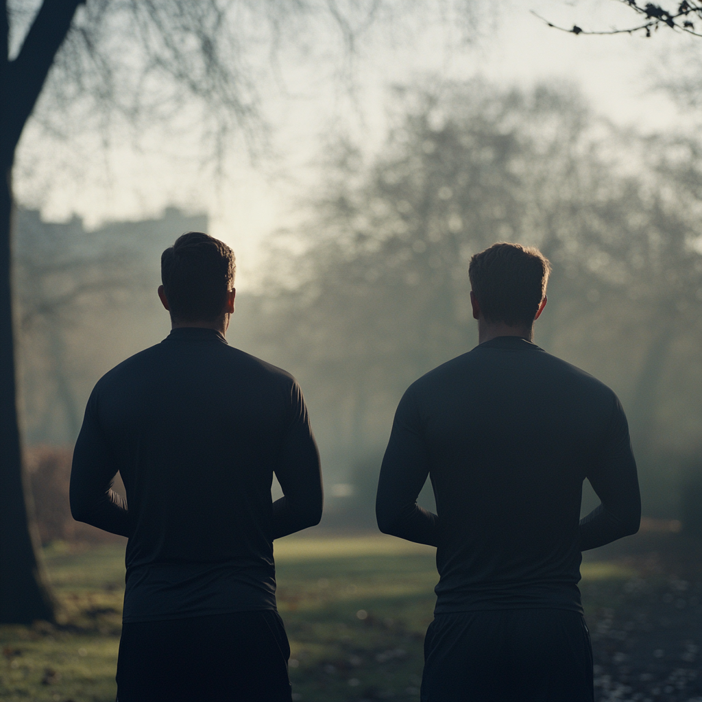 Two men standing in a park | Source: no source