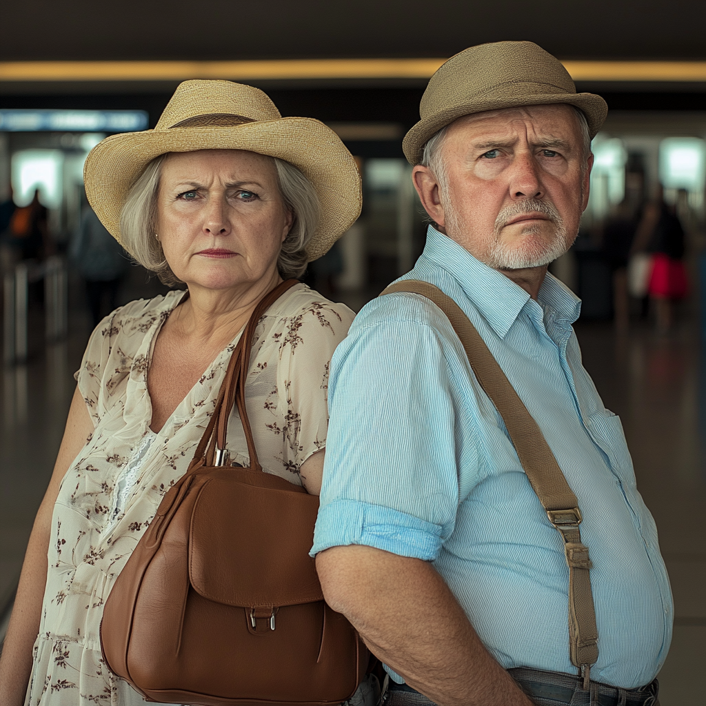 A disappointed couple in an airport | Source: no source