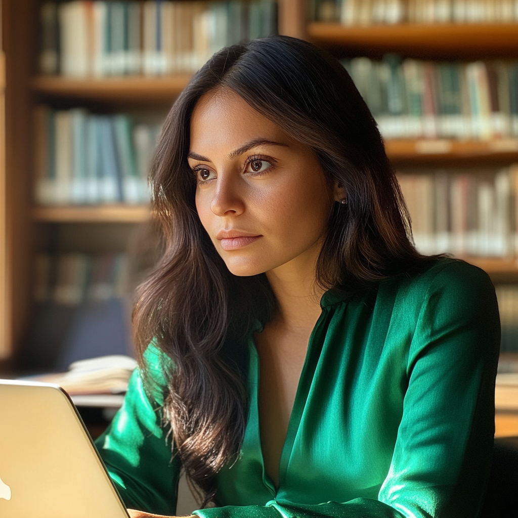 A woman sitting in a library | Source: no source