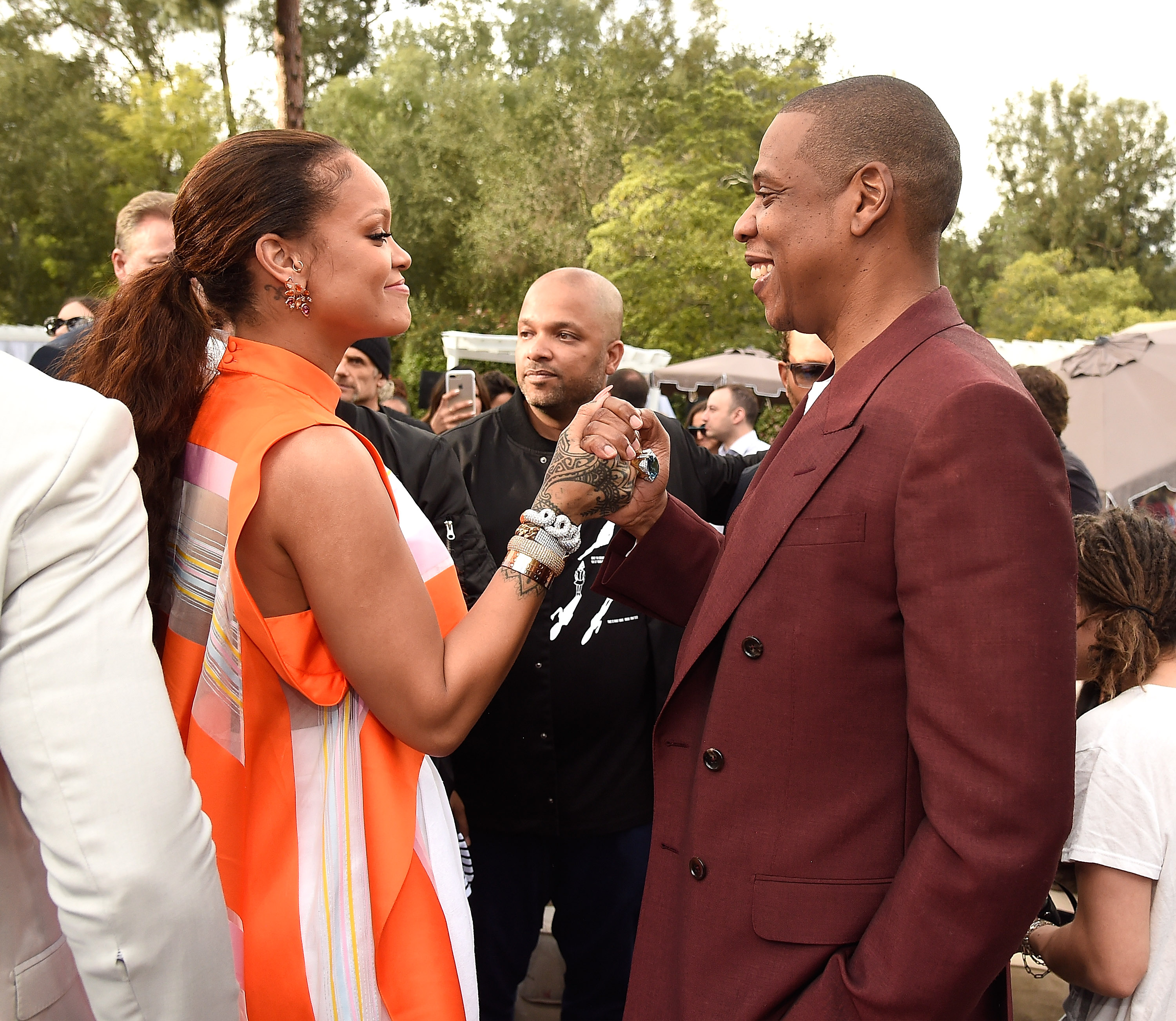 Rihanna and Jay Z attend 2017 Roc Nation Pre-GRAMMY brunch at Owlwood Estate on February 11, 2017 in Los Angeles, California. | Source: Getty Images