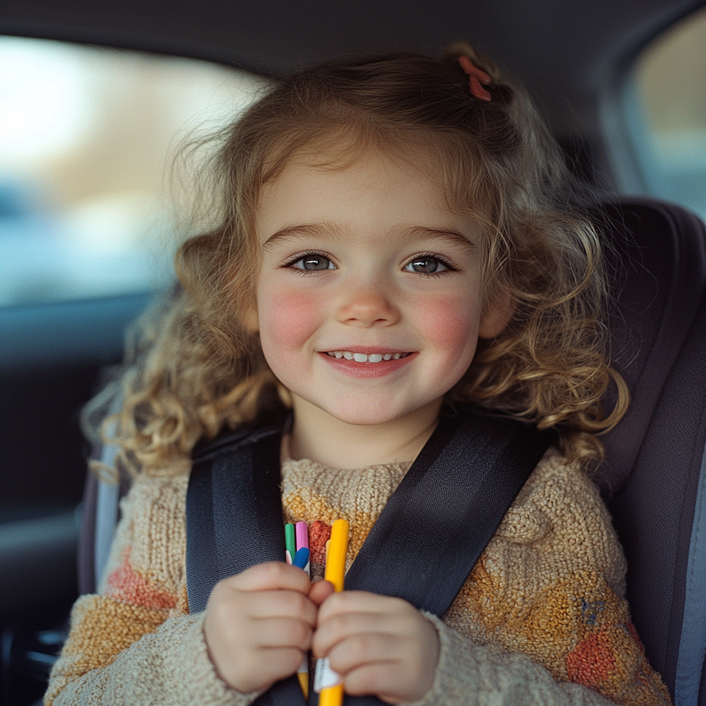 A happy girl in the back seat of a car | Source: No source