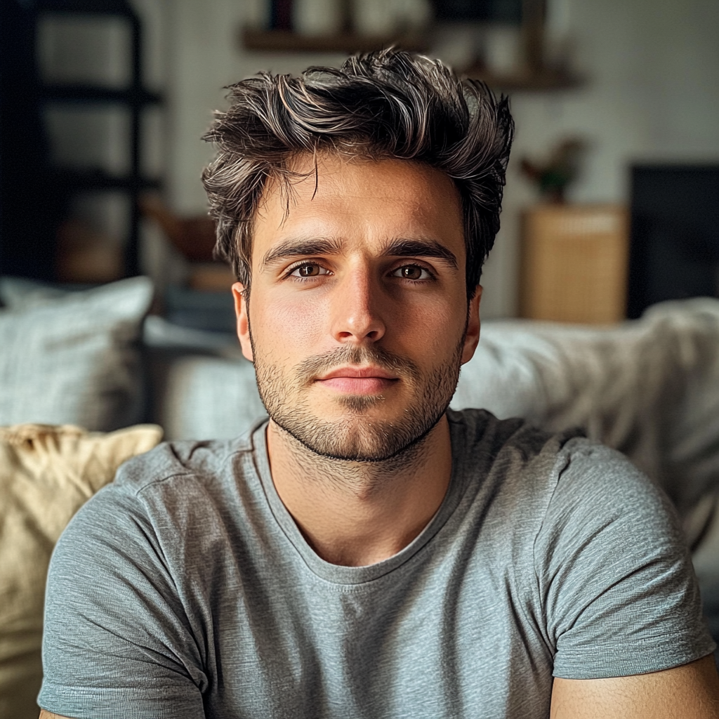 A young man sitting on a couch | Source: no source