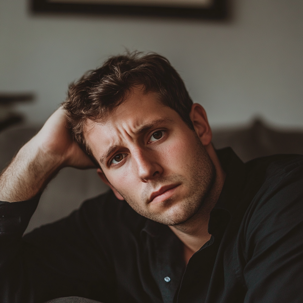 An upset man sitting on a couch | Source: No source