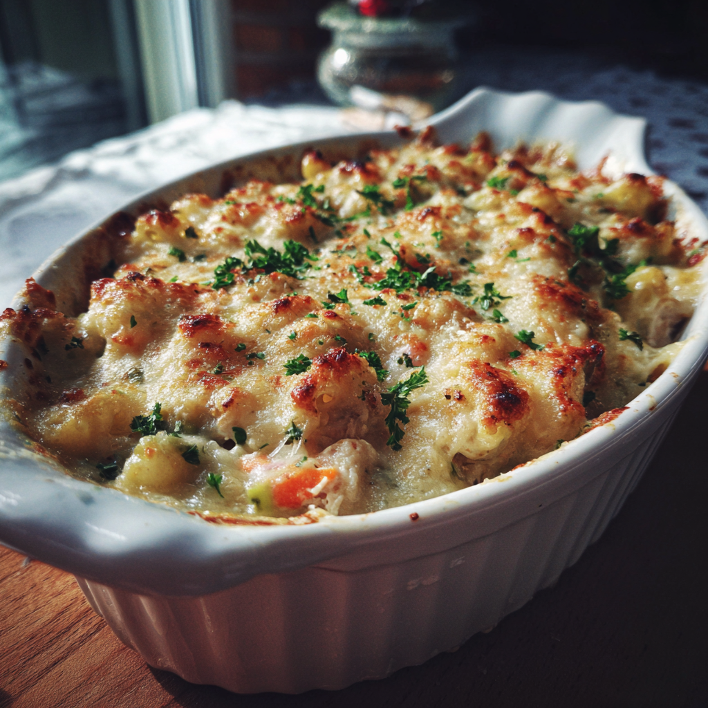 A tuna casserole on a table | Source: No source