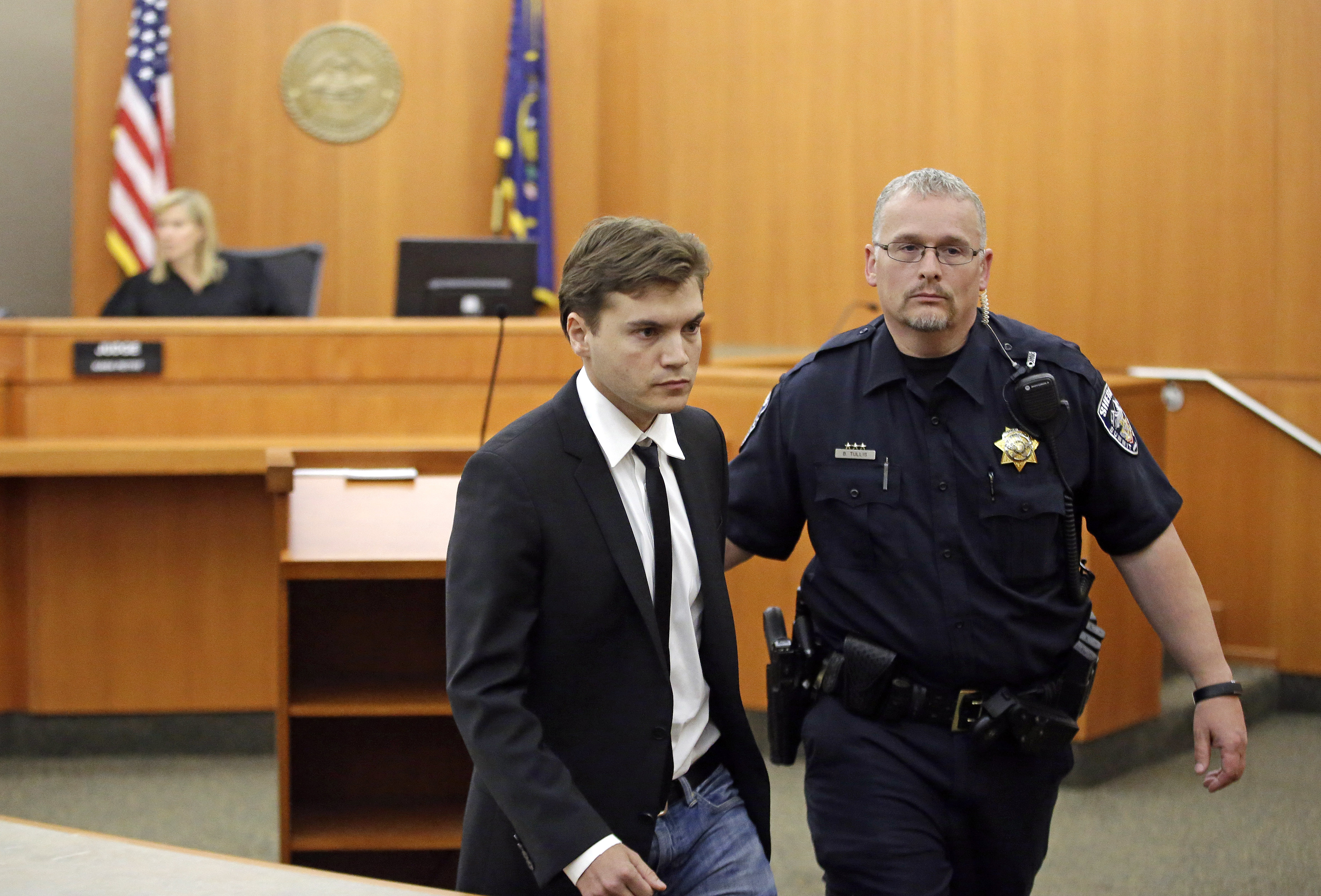 Emile Hirsch is taken into custody after appearing in court in Park City, Utah on August 17, 2015. | Source: Getty Images