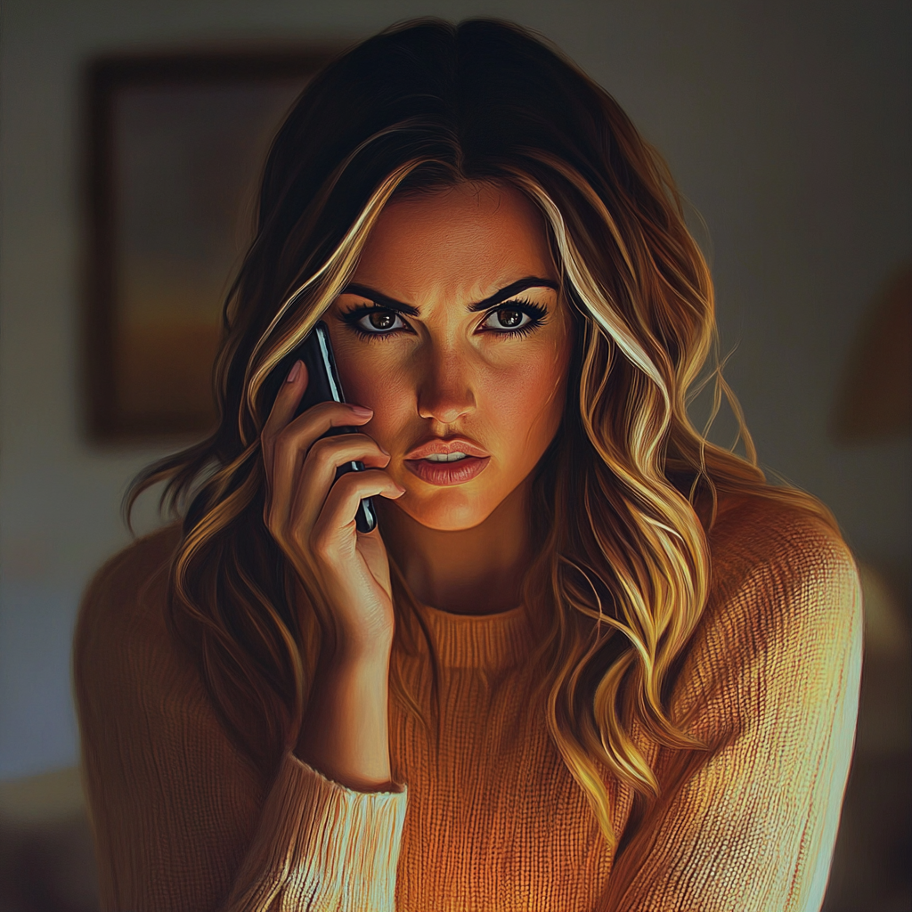 A stern-looking woman engaged on a phonecall | Source: No source