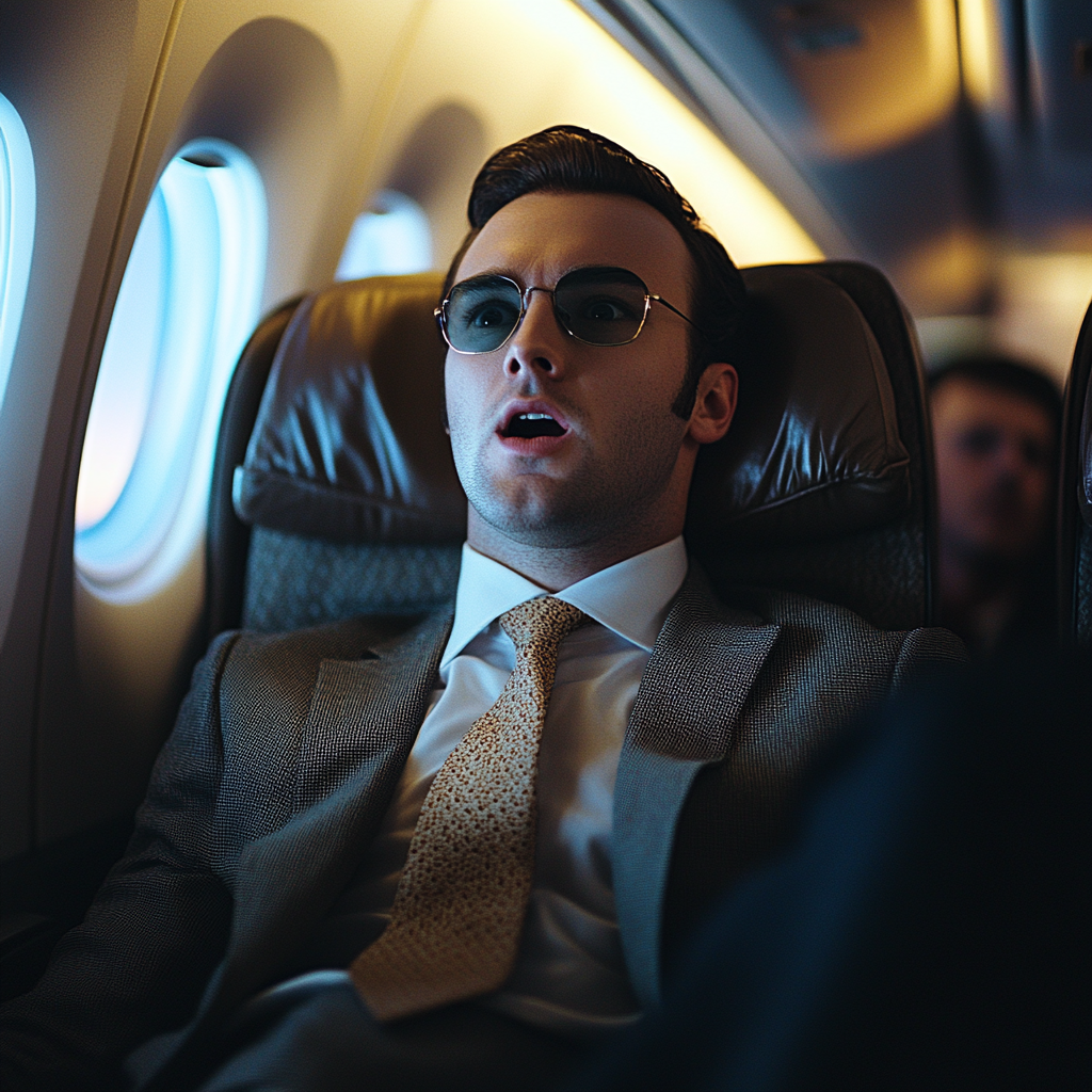 Mr. Thames shocked in his airplane seat | Source: no source