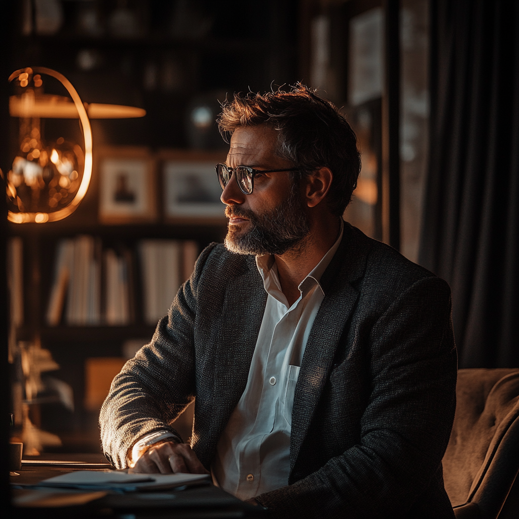 Man seated in his office at night | Source: No source