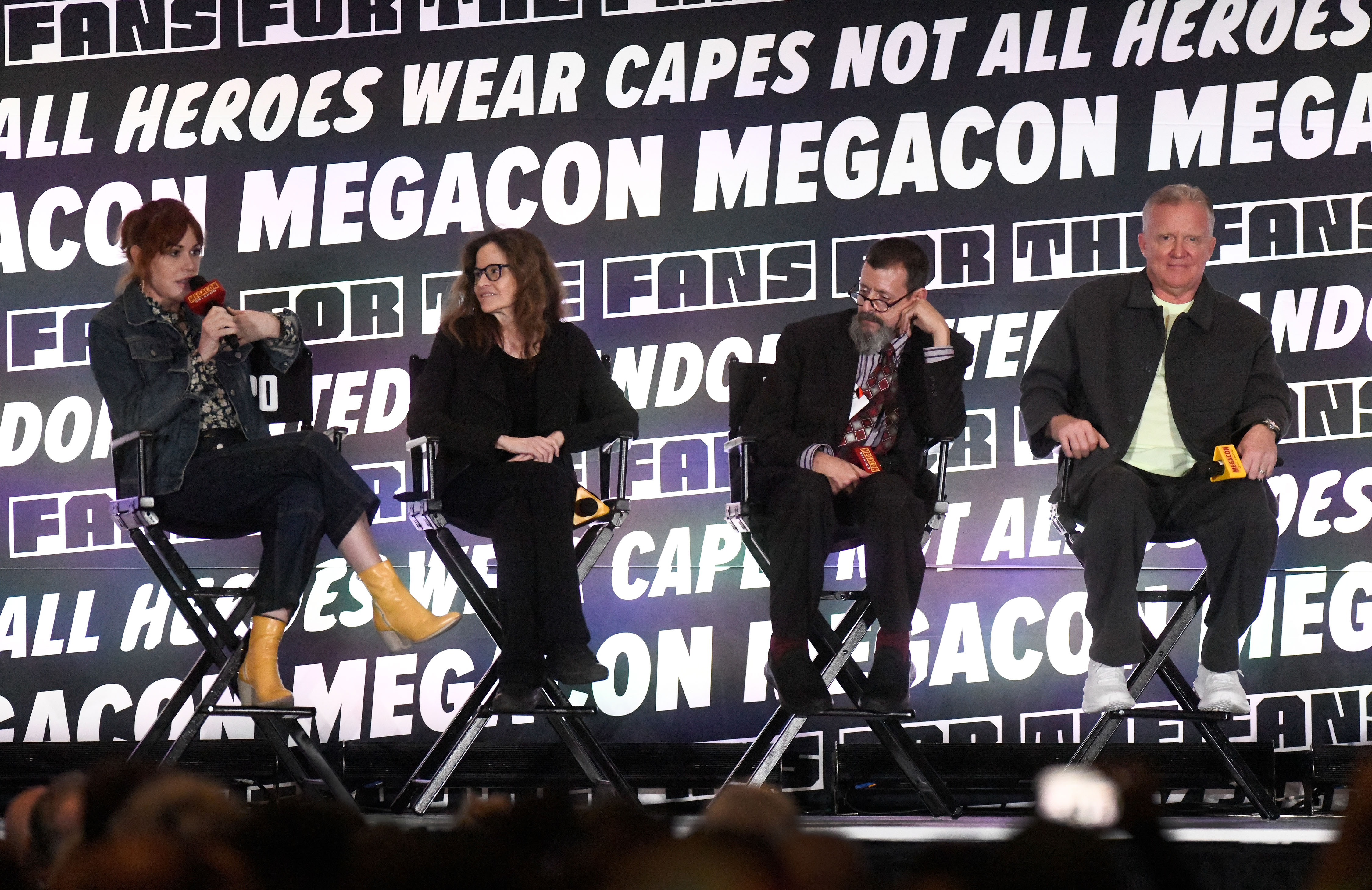 Molly Ringwald, Ally Sheedy, Judd Nelson and Anthony Michael Hall speak at MegaCon Orlando on February 7, 2025 | Source: Getty Images