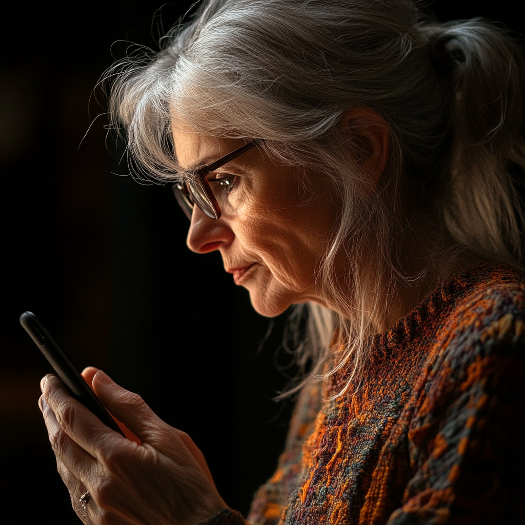 A mature woman plotting something on her phone | Source: No source