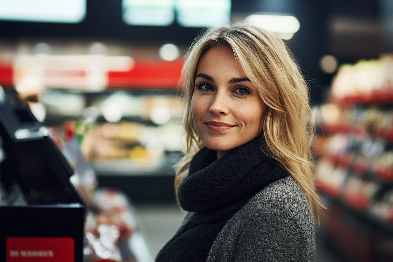 A woman smiling in a grocery store | Source: No source
