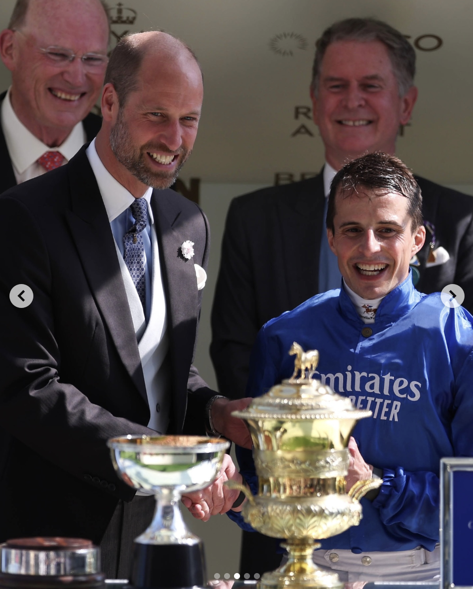 Prince William presents the winning trophy to William Buick, as seen in a photo dated June 18, 2025 | Source: Instagram/princeandprincessofwales