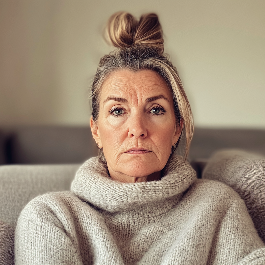An older woman sitting on a couch | Source: no source