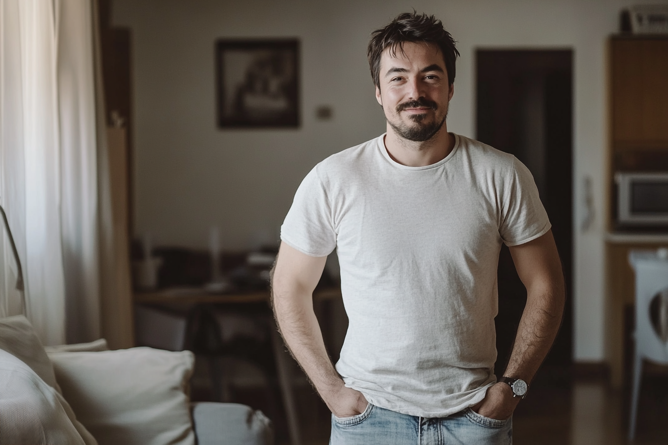 A smiling man in a living room | Source: no source