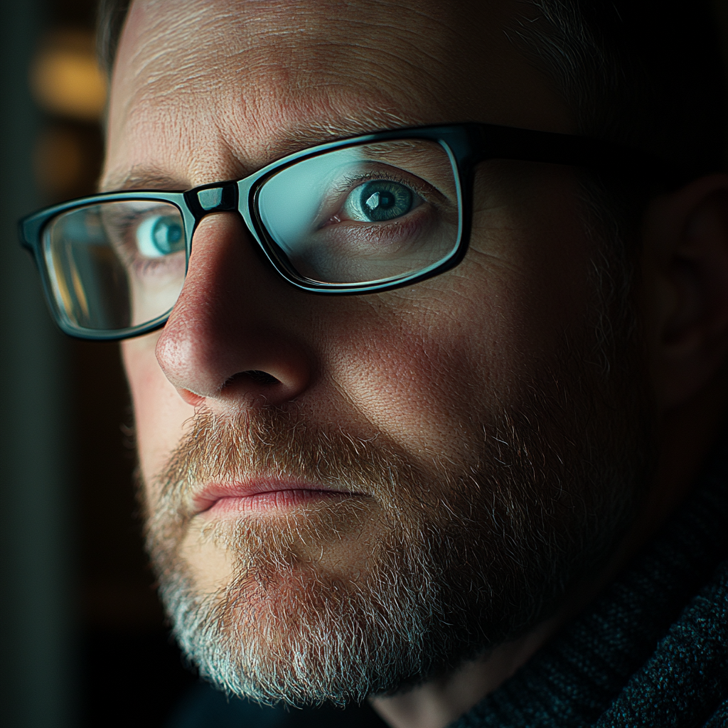 A startled man in glasses | Source: no source