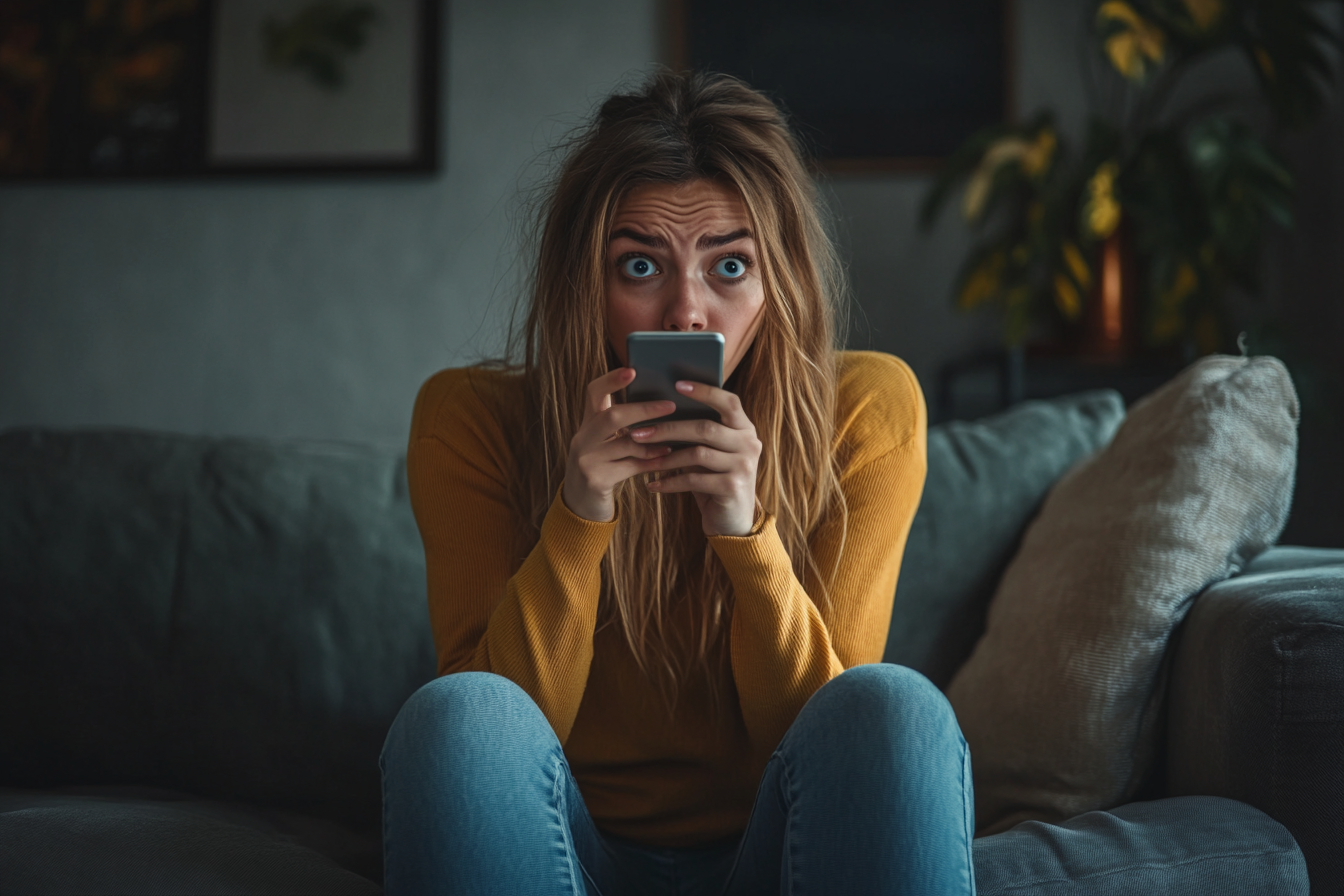 A shocked woman scrolling on her phone | Source: no source