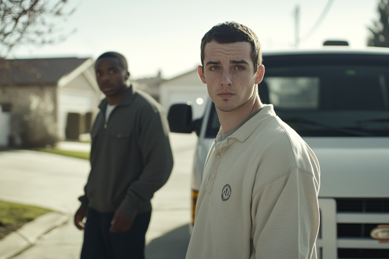 Two men standing near a van | Source: no source