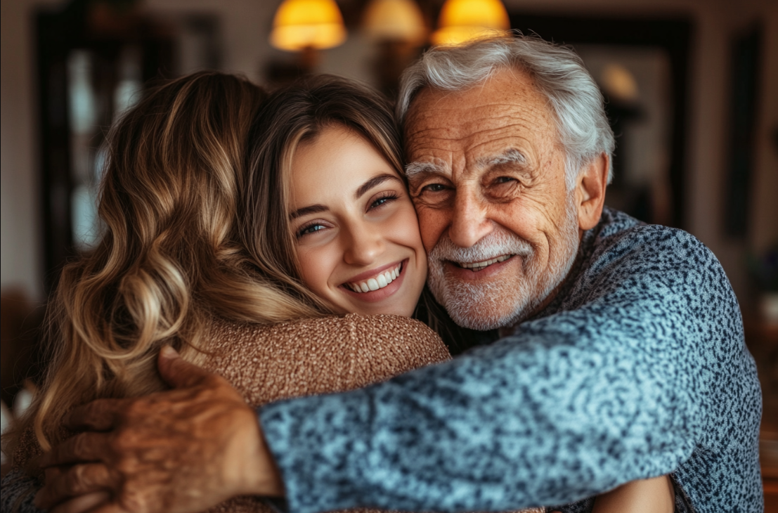 A woman hugging her parents | Source: No source