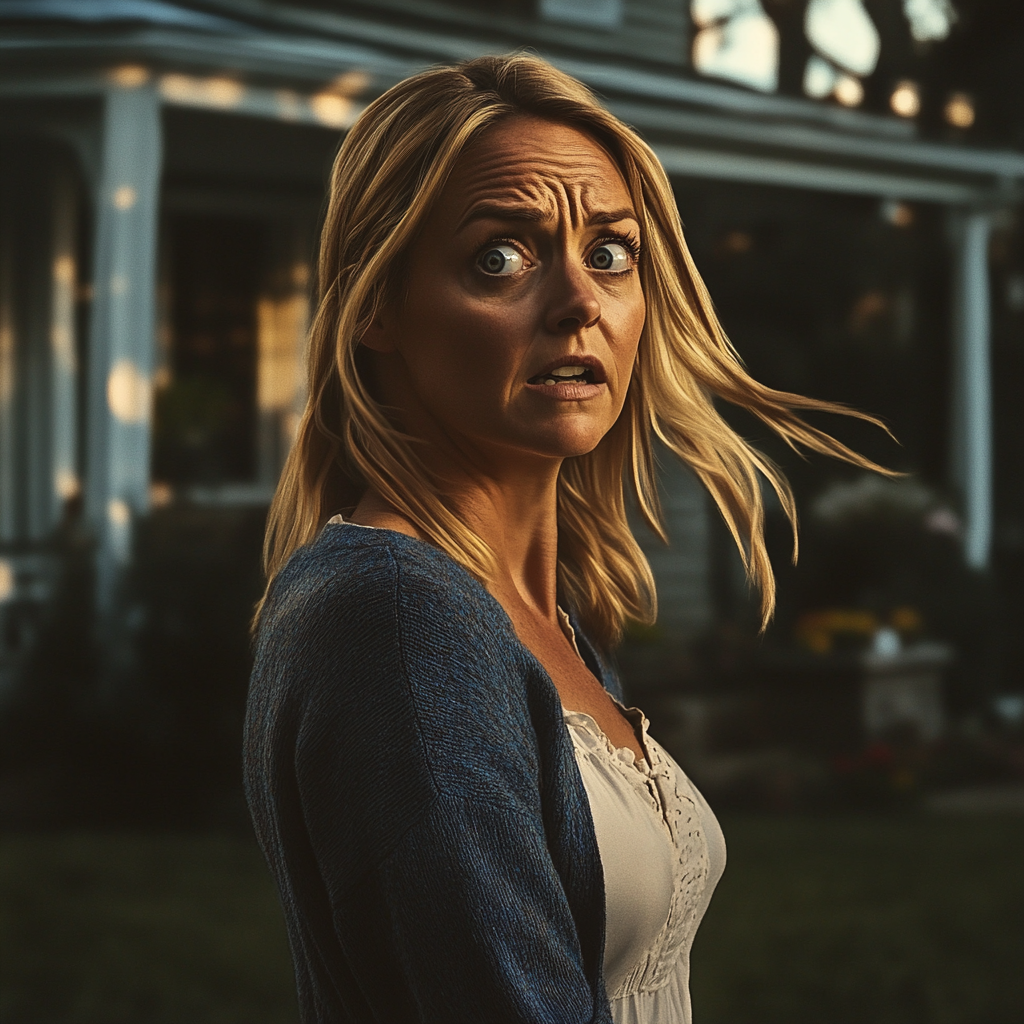 A shocked woman standing on the lawn | Source: no source