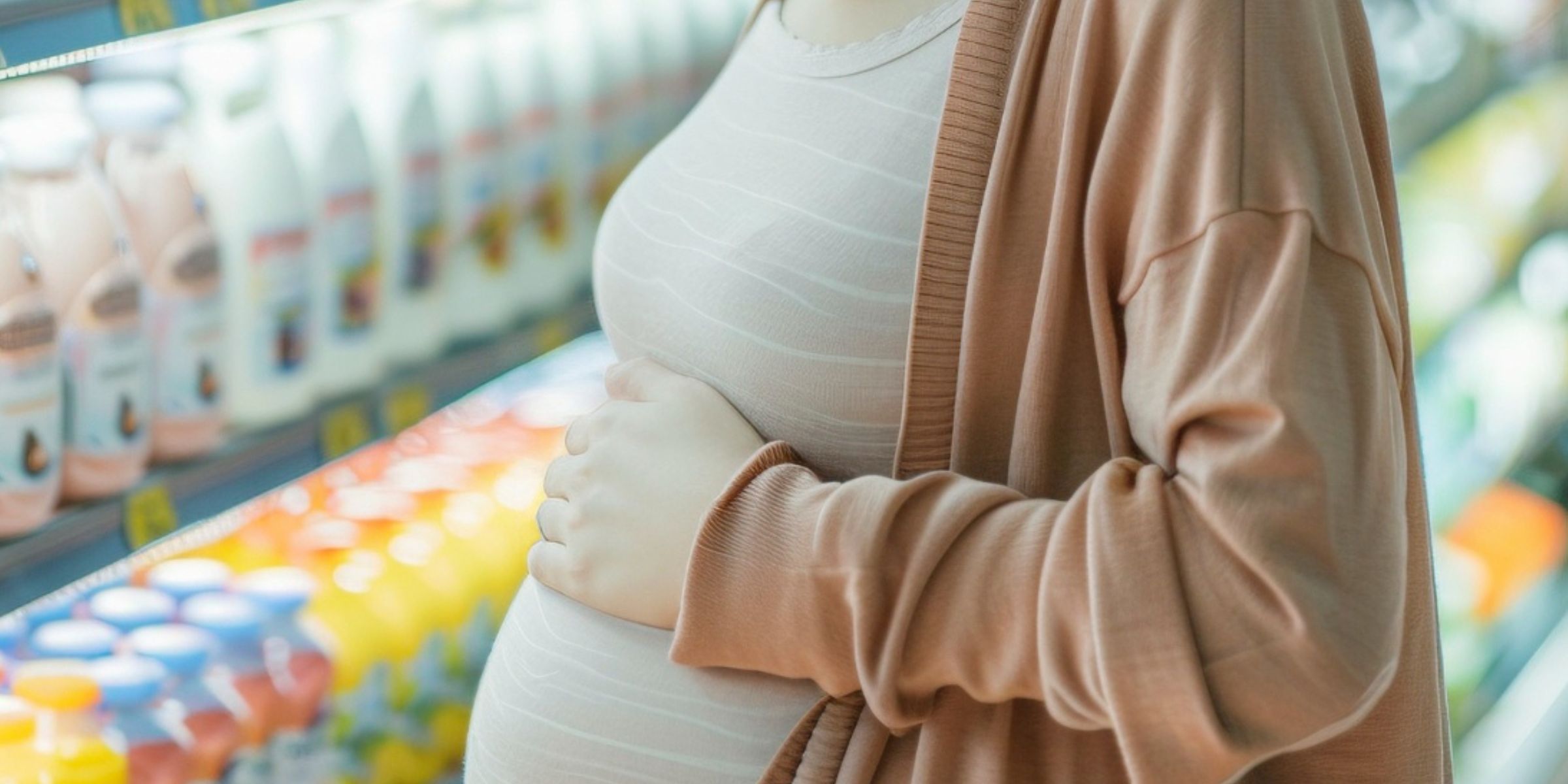 A pregnant woman shopping in a grocery store aisle | Source: No source