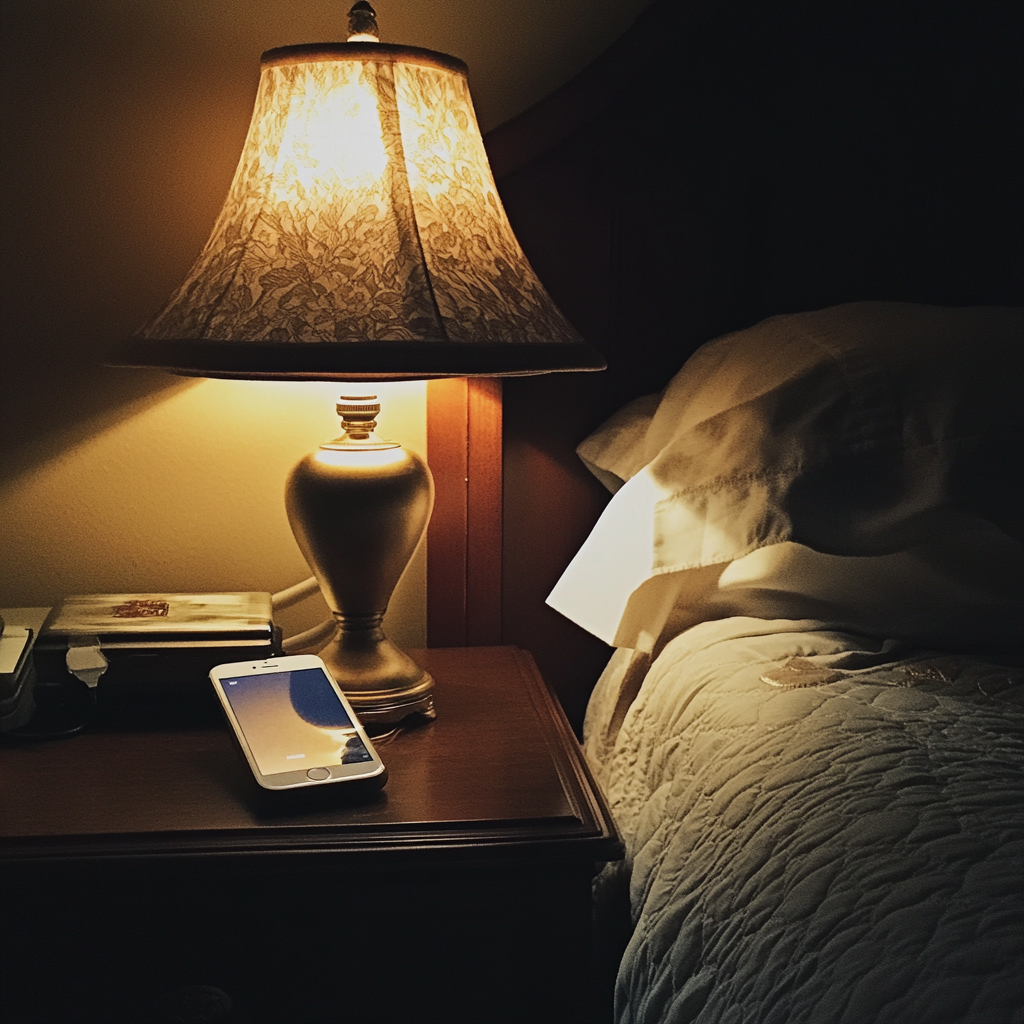 A cellphone on a nightstand | Source: no source