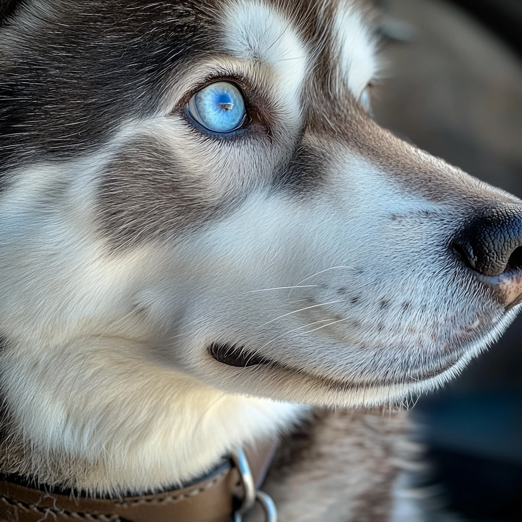 A close up of a husky with a collar | Source: no source