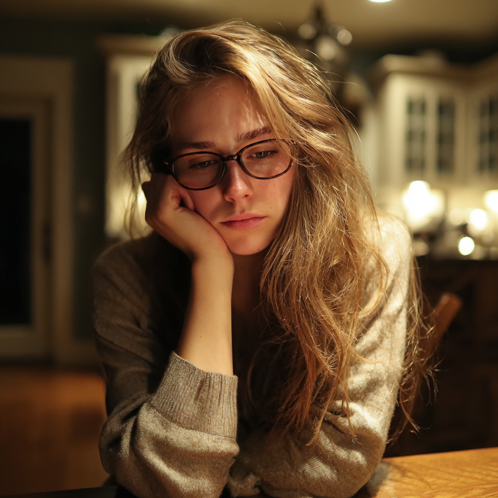 A pensive woman sitting at a table | Source: no source