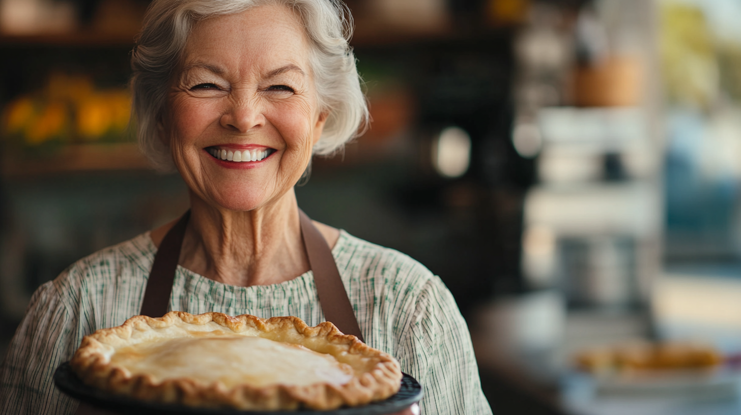 An old lady with a pie | Source: No source