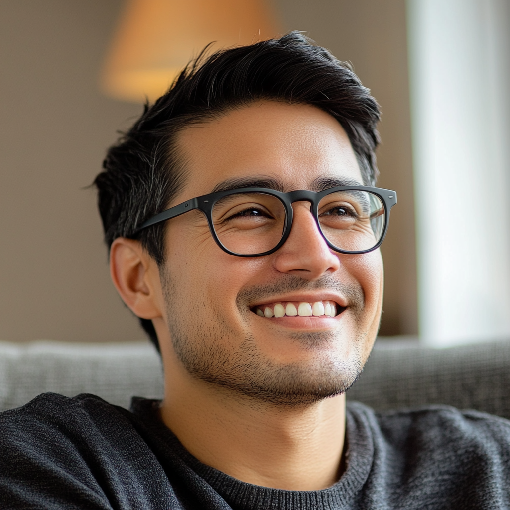 A smiling man sitting on a couch | Source:  no source