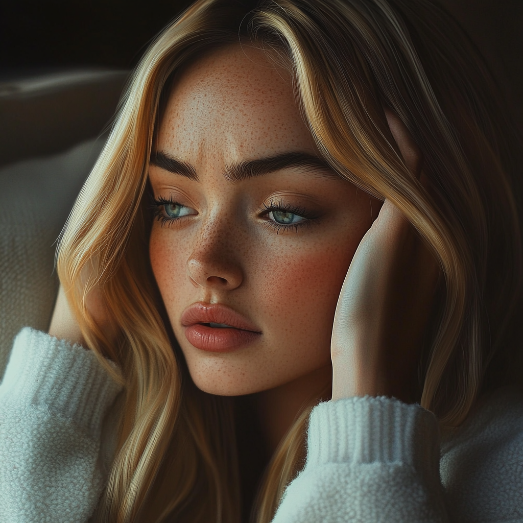 An anxious woman lost in deep thought | Source: No source