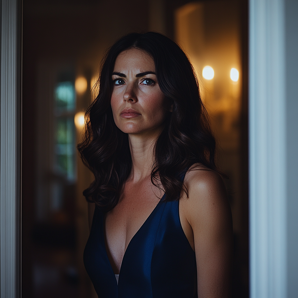 An upset woman standing in a doorway | Source: No source