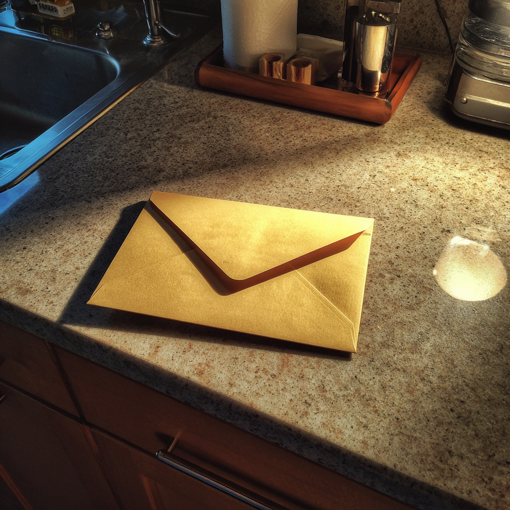 An envelope on a kitchen counter | Source: No source