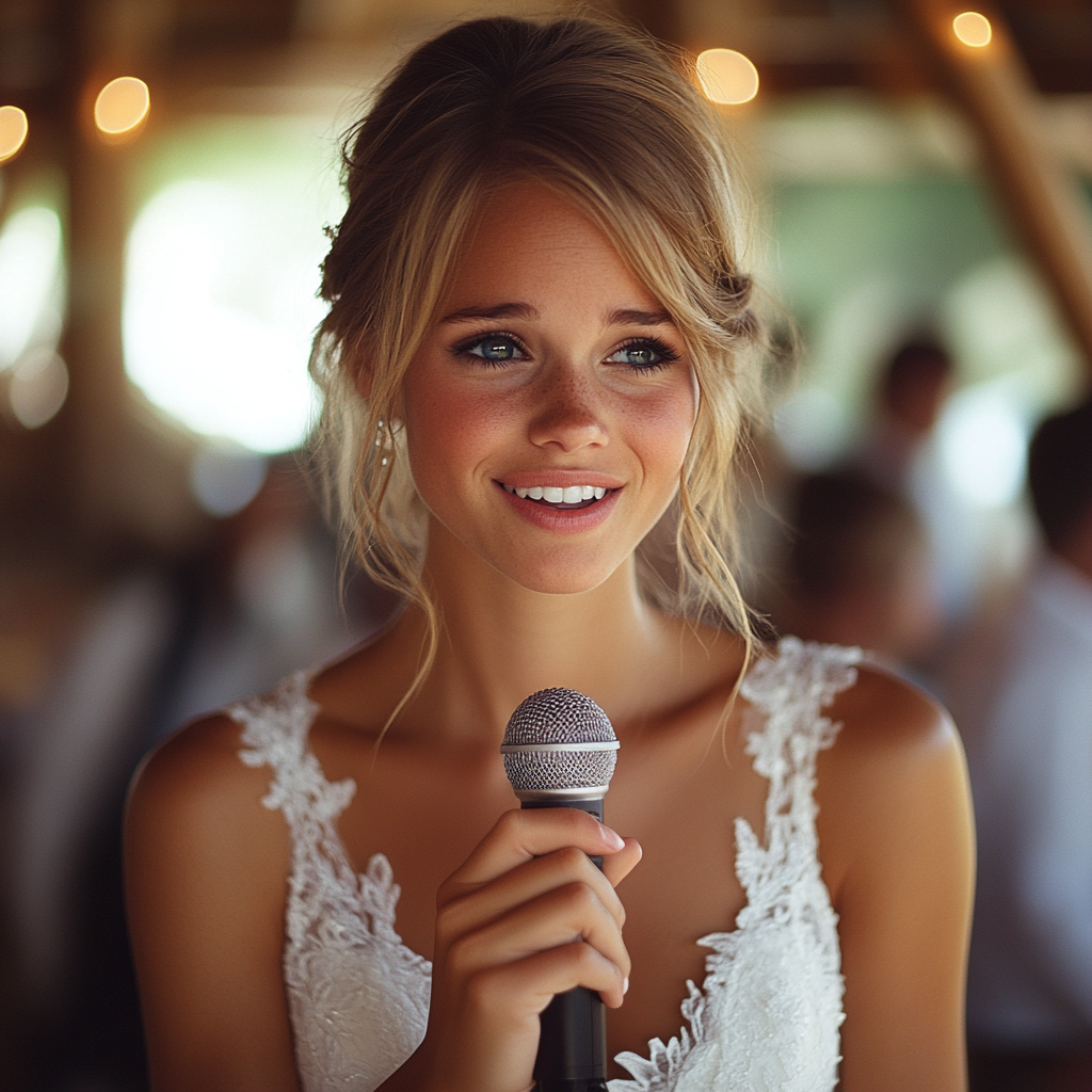 An emotional bride talking | Source: no source