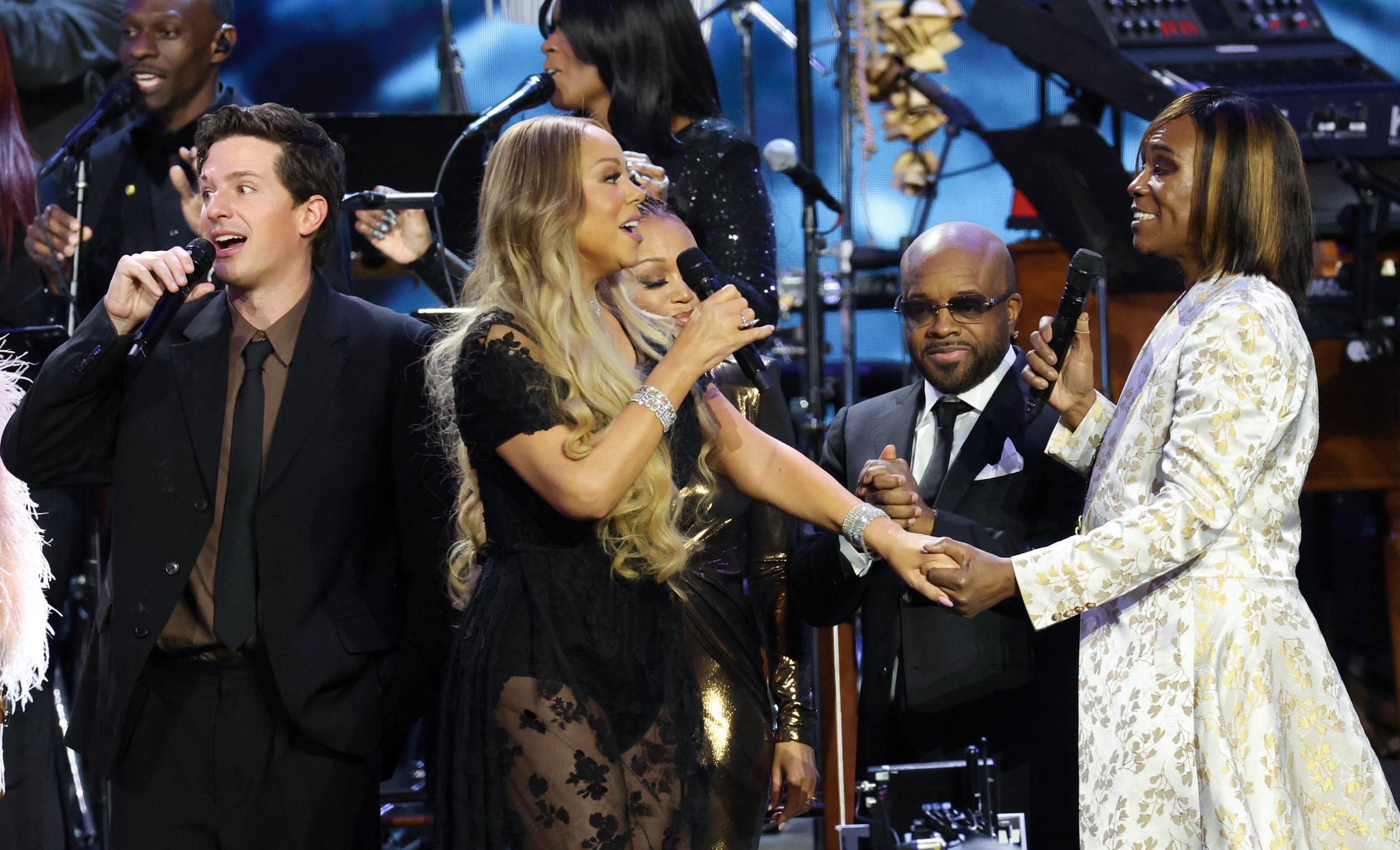 Charlie Puth, Jermaine Dupri, Mariah Carey, and Billy Porter perform onstage. | Source: Getty Images