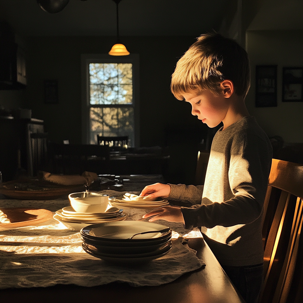 A boy setting a dinner table | Source: no source